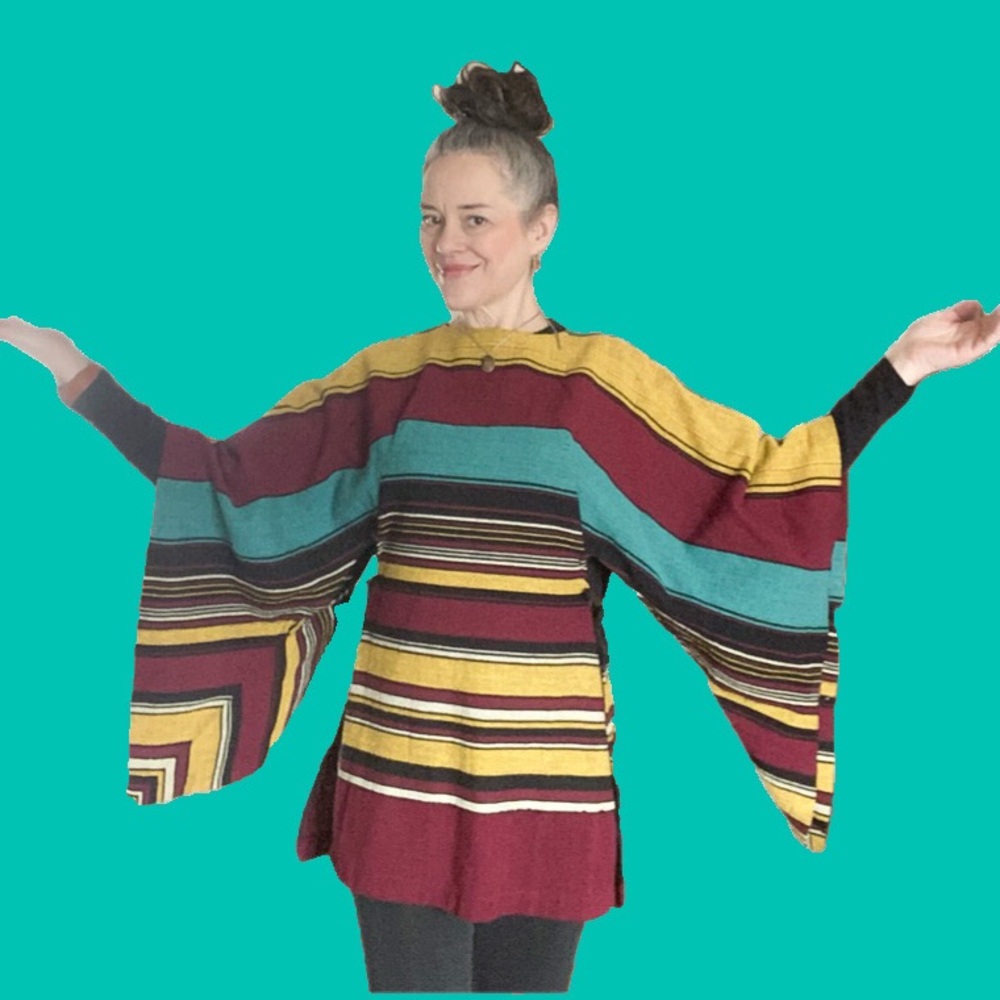 Rare VTG 60-70s  striped designer Poncho Tunic Top by Rikma Israel